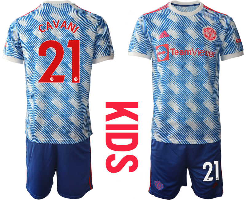Youth 2021-2022 Club Manchester United away blue #21 Soccer Jersey->youth soccer jersey->Youth Jersey